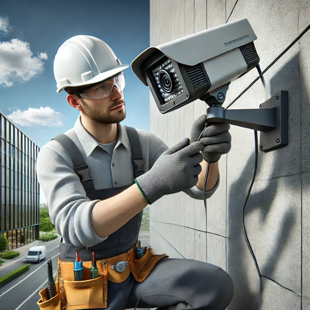 technik montujący kamerę